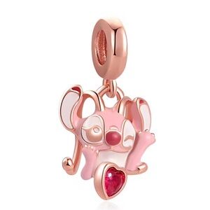 NWOT Lilo & Stitch Angel Pink Heart Dangle Charm Sterling Silver 925